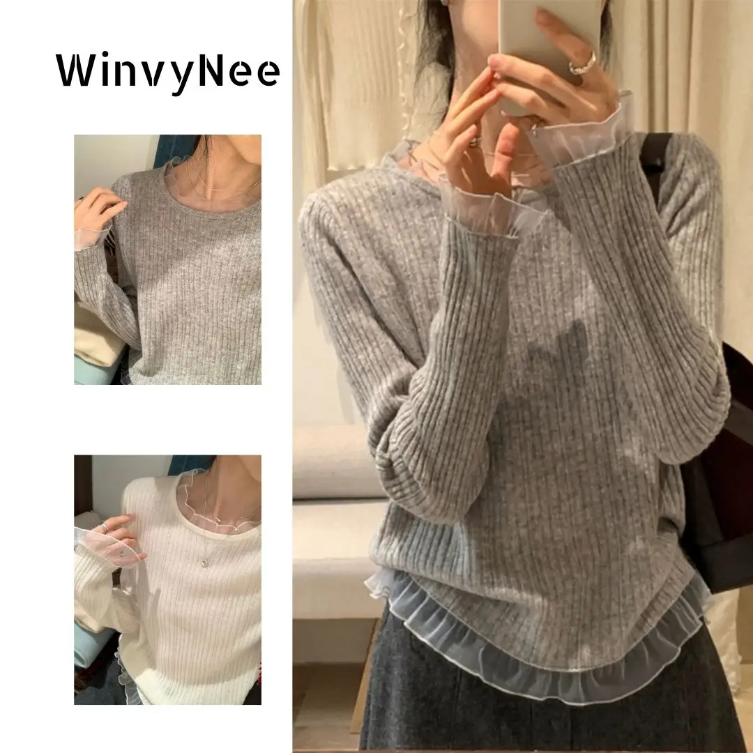 

Женская трикотажная повседневная верхняя одежда WinvyNee в японском стиле с кружевом, однотонная, из нежной серии, весенний модный дизайн, ZA1047042