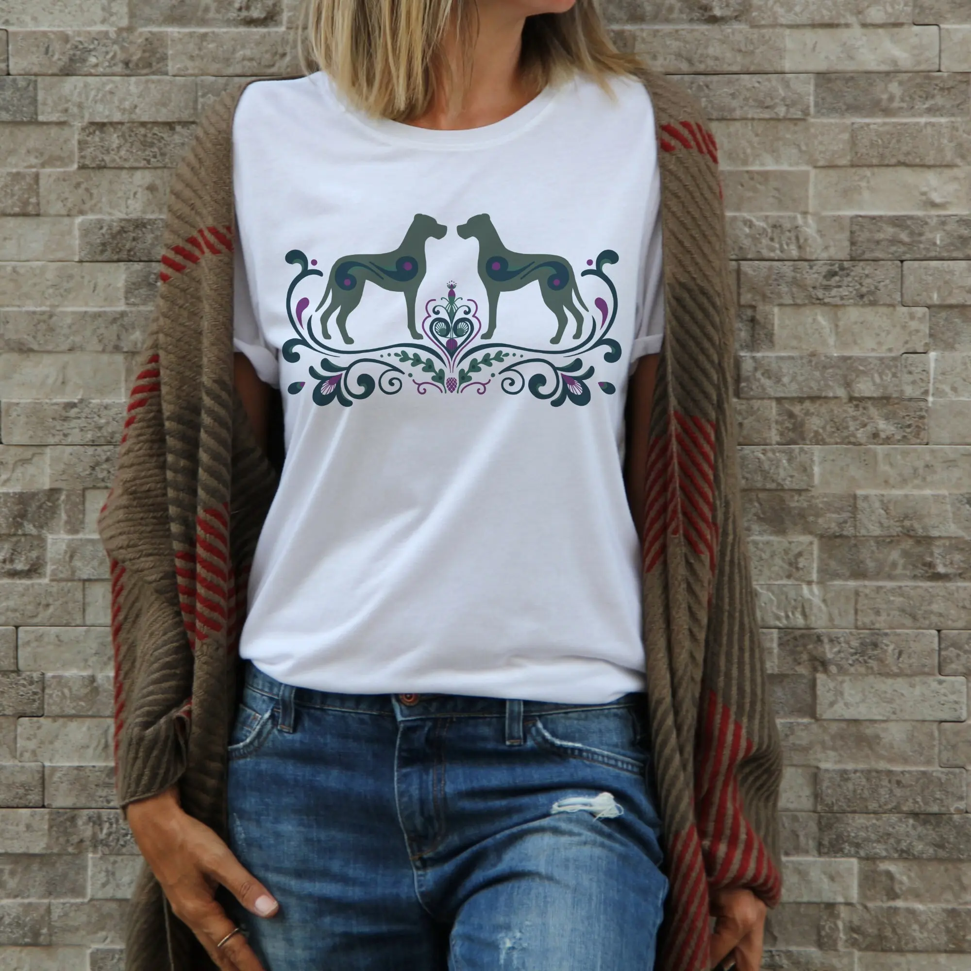 Retro Great Dane T Shirt for dog owner Nordic folk art trainer Scandinavian design