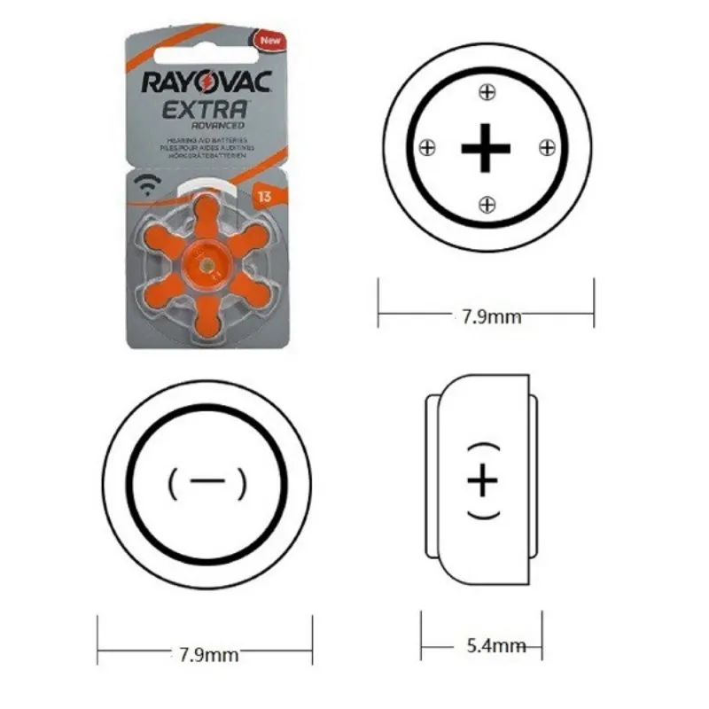 RAYOVAC Extra Size 10 13 312 675 Zinc Air Hearing Aid Battery (6 Pieces Per Card) Pr48 A13 A10s A10 Hearing Aids for Deafness