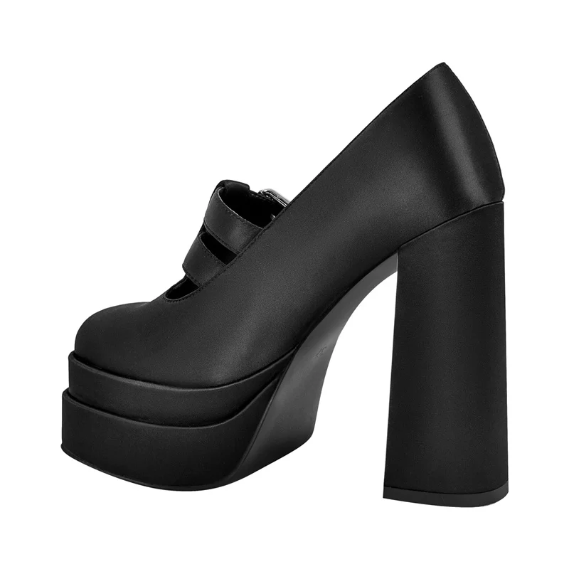 Onlymaker Women Pumps Black Double Platform Chunky High Heel Pumps Big Size Fashion Punk Shoes