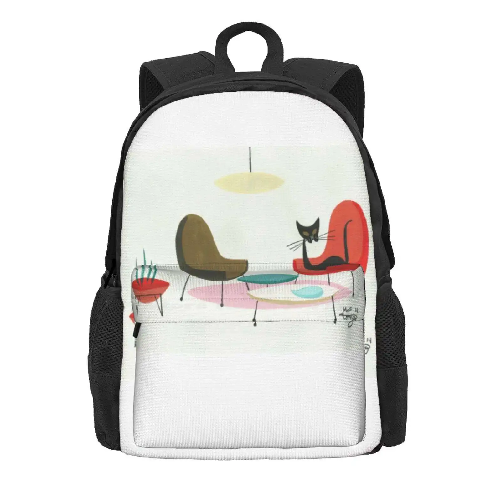 Cat In His Natural Habitat Hot Sale Schoolbag Backpack Fashion Bags Retro Mid Century Modern Cat Chair 1950S 1960S El Gato Gomez