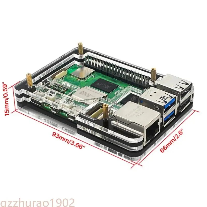 97QB Acrylic Case Bundle with Active Cooling Fan For RPI5 Board Cooling Case and Secure Protector Radiator