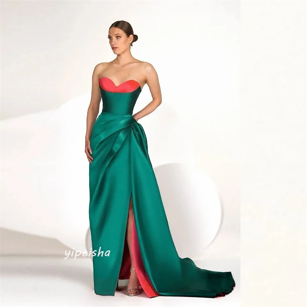 Jiayigong-Strapless cetim Natal Ball Gown, até o chão, Ocasião sob medida