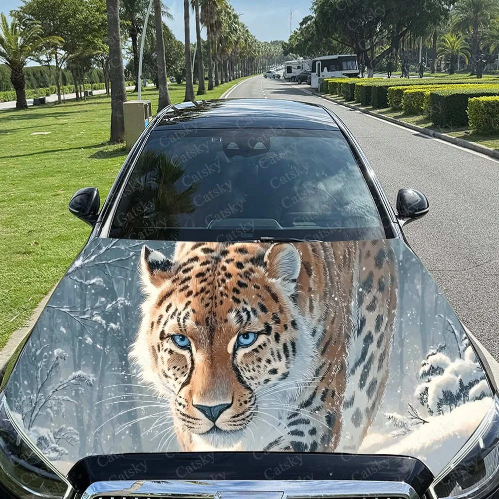 

Snowy Leopard Car Hood Sticker PVC Self Waterproof Stick, Striking Auto Exterior Accessories Decor Protect Gift for Car Lover