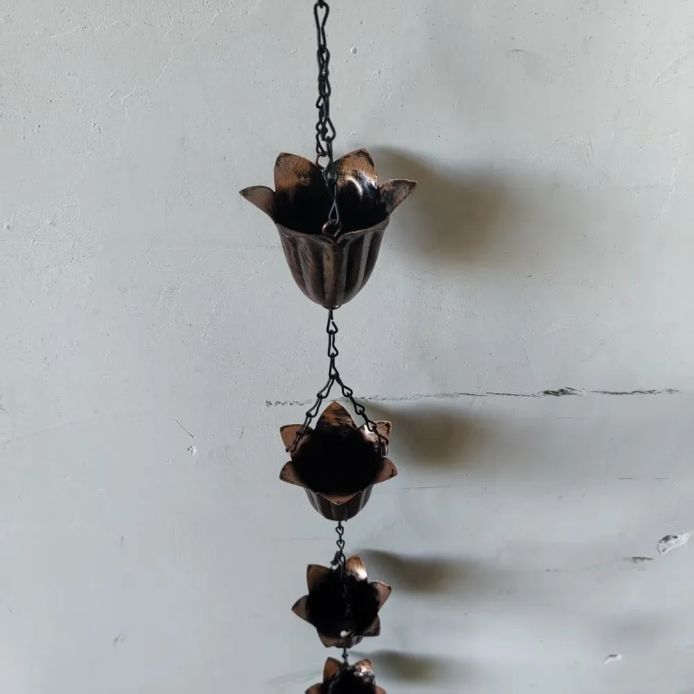 Japanese Style Metal Tulip Rain Chain Hanging 7 Cups Water Drainage Chain Iron Art Directs Water Rain Chain for Gutters