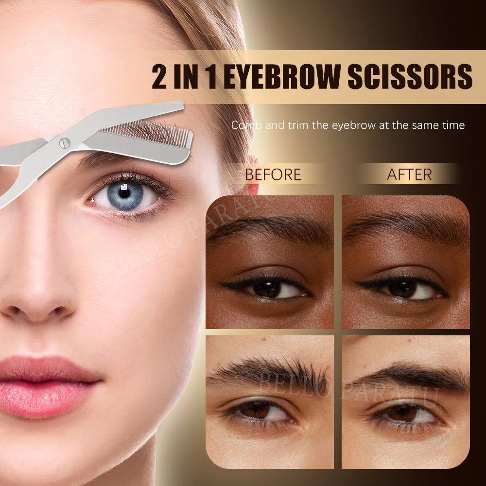 1Pcs Eyebrow Trimming Scissors with Combs Professional Eyebrow Trimmer Stainless Steel Grooming Eyebrow Shaping Scissors Tools