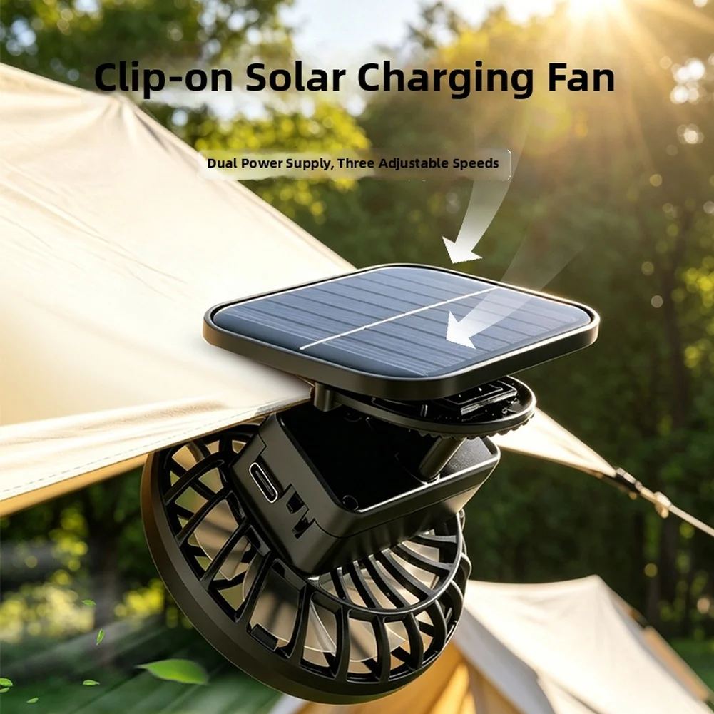 Clip on For Hat Fan Solar and USB Powered Portable Cooling Fan for Outdoor Use Fishing Camping Hiking 7.5x6.5x8.5cm Black