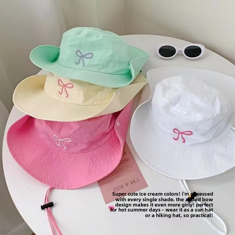 

1pc New Breathable Candy Color Bowknot Bucket Hat Cute Girl Sun Hat for Students Outdoor Mountaineering Daily Wear