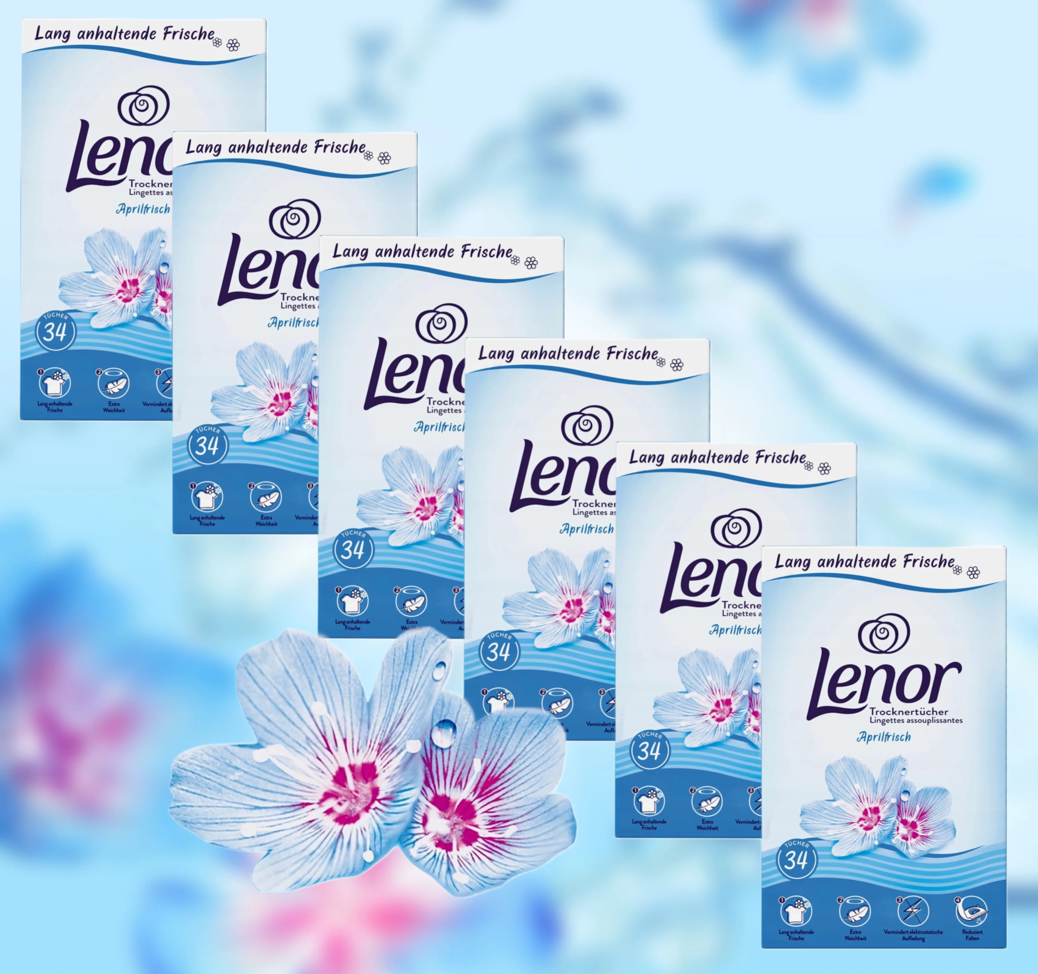 LENOR Scent Wipes for Washing Dryer AprilFrisch GERMAN DE 6x34 PCs