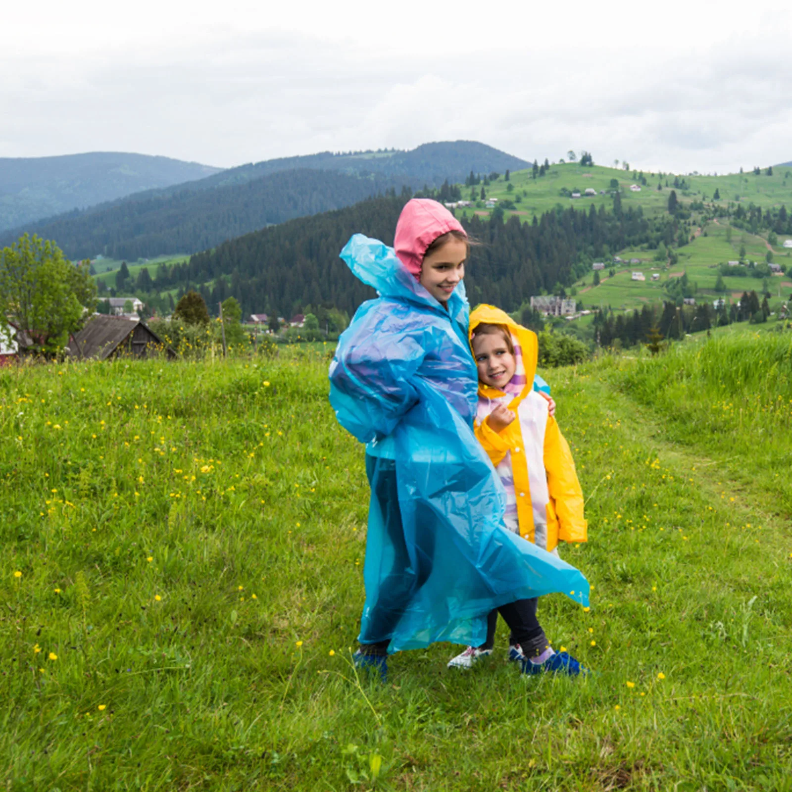 Capa de chuva descartável premium de pvc, poncho à prova d'água para adultos, portátil, compacto, dobrável, ciclismo ao ar livre, acampamento, com 10 peças
