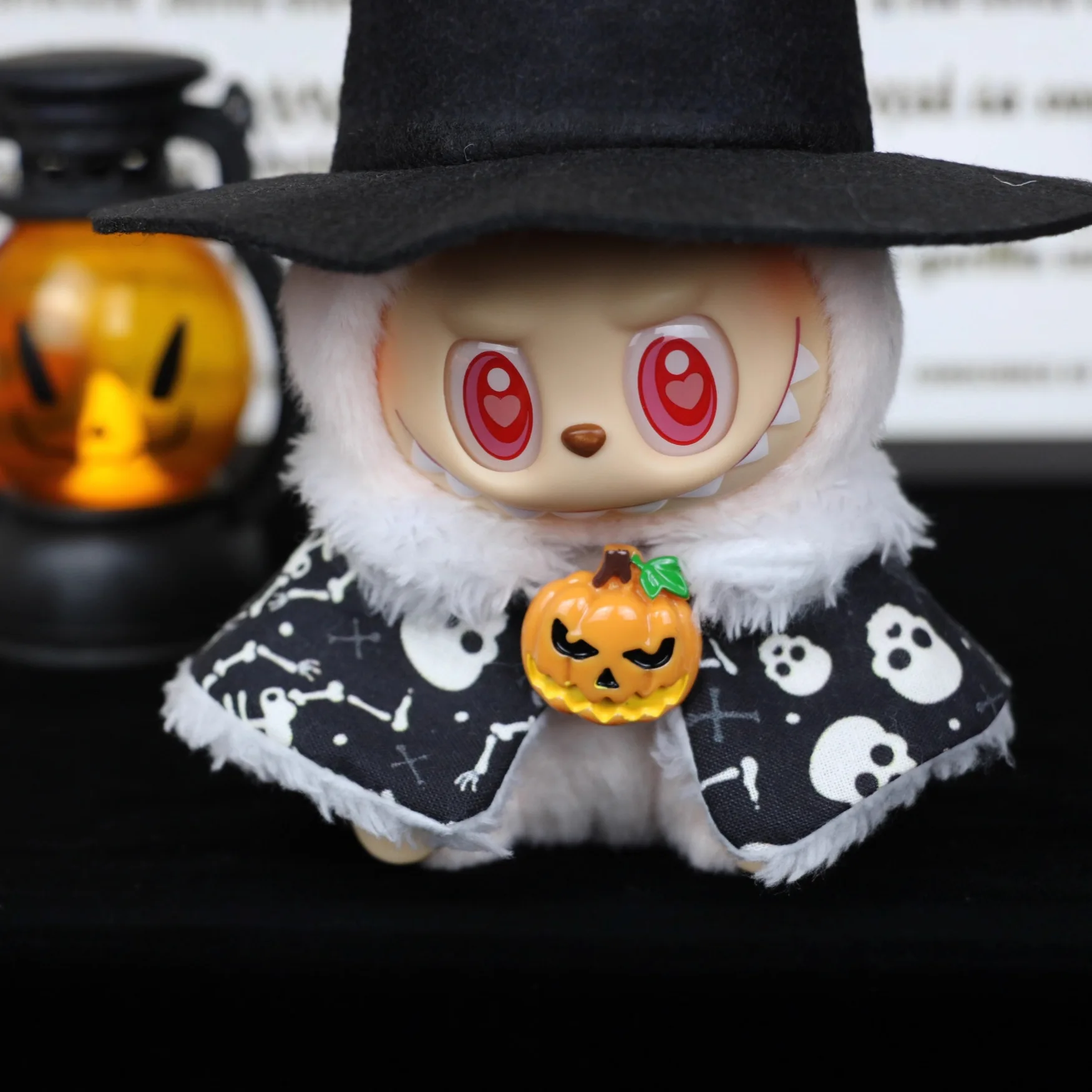17cm Dolls Clothing For Labubu Outfit Accessories Sitting Party Halloween Trick-Or-Treat Series Skull Shawl Pumpkin Hat