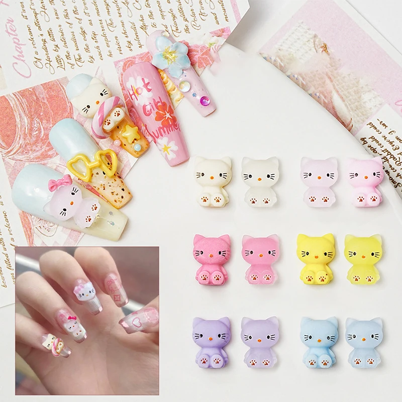 Sanrio Hello Kitty Decorações Nail Art, 3D Encantos Acrílicos, Gato Colorido Kawaii, Strass Luminoso, DIY Manicure Ferramentas Peças