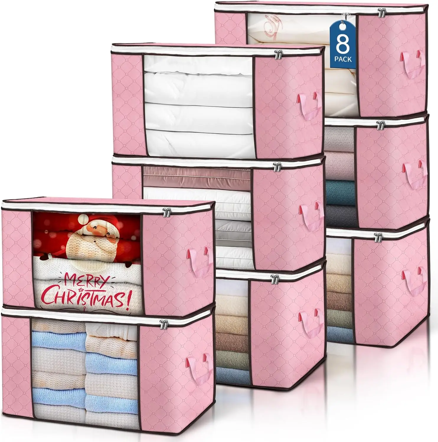 

90 L Large Storage Bags, 8 Pa Clothes Storage Bins Foldable Closet Organizer Storage Containers With Durable Handle Storage And