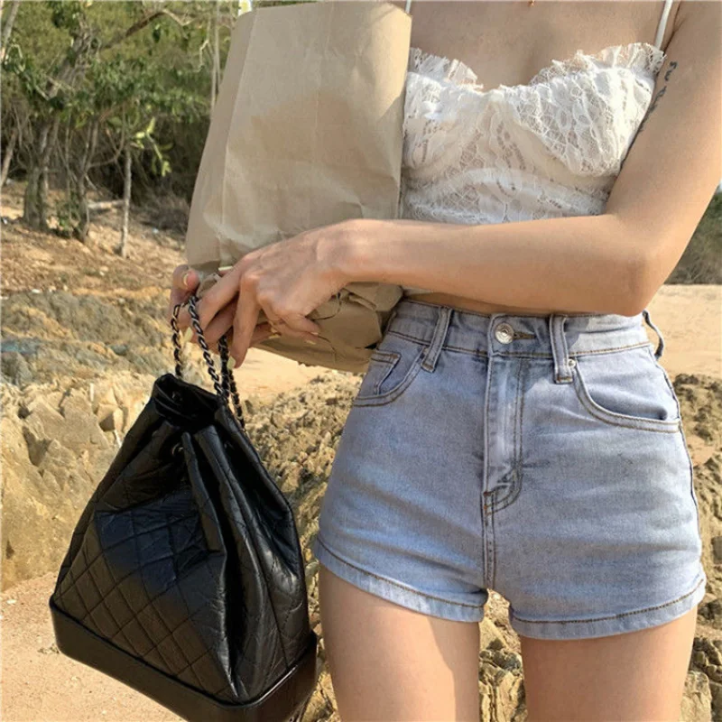 

Women's Shorts Fashion Trend Ins Slit Denim Summer High Waist Elastic Thin Sexy Bag Hip Pants High Street Rave Short Jeans Y2k