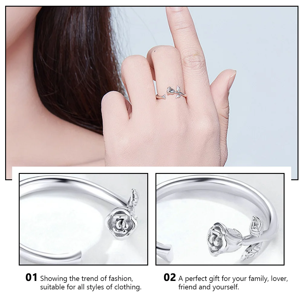 

Rose Flower S925 Sterling Silver Fine Finger Ring Workmanship Adjustable Rings Elegant Jewelry Christmas Party Gifts