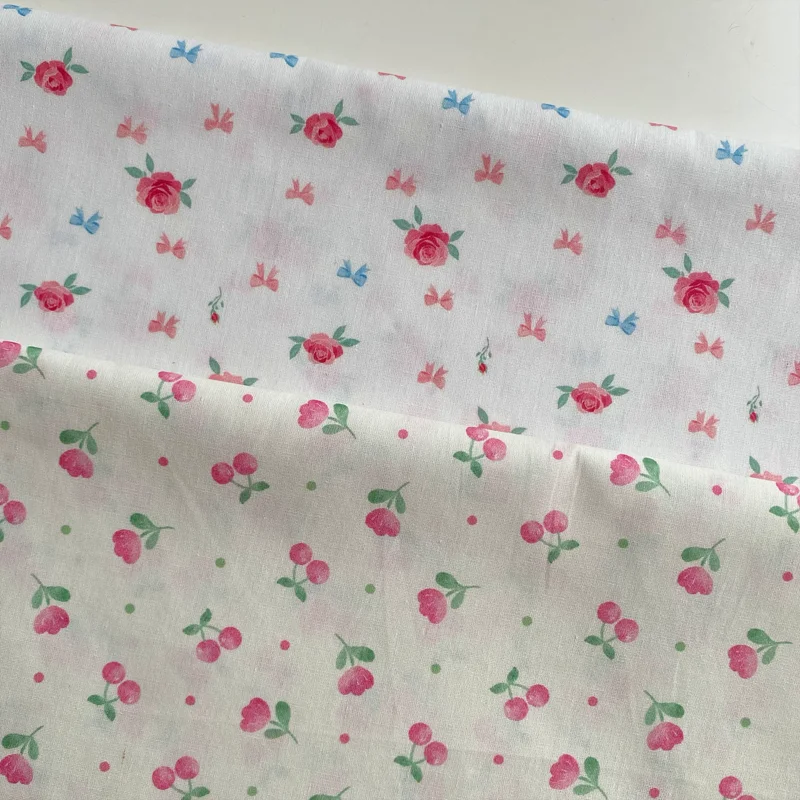 

145cm*50cm Thin Cotton Fabric Small Floral Rose Cherry Bow Suitable For DIY Toy Doll Clothes Dresses Pajamas