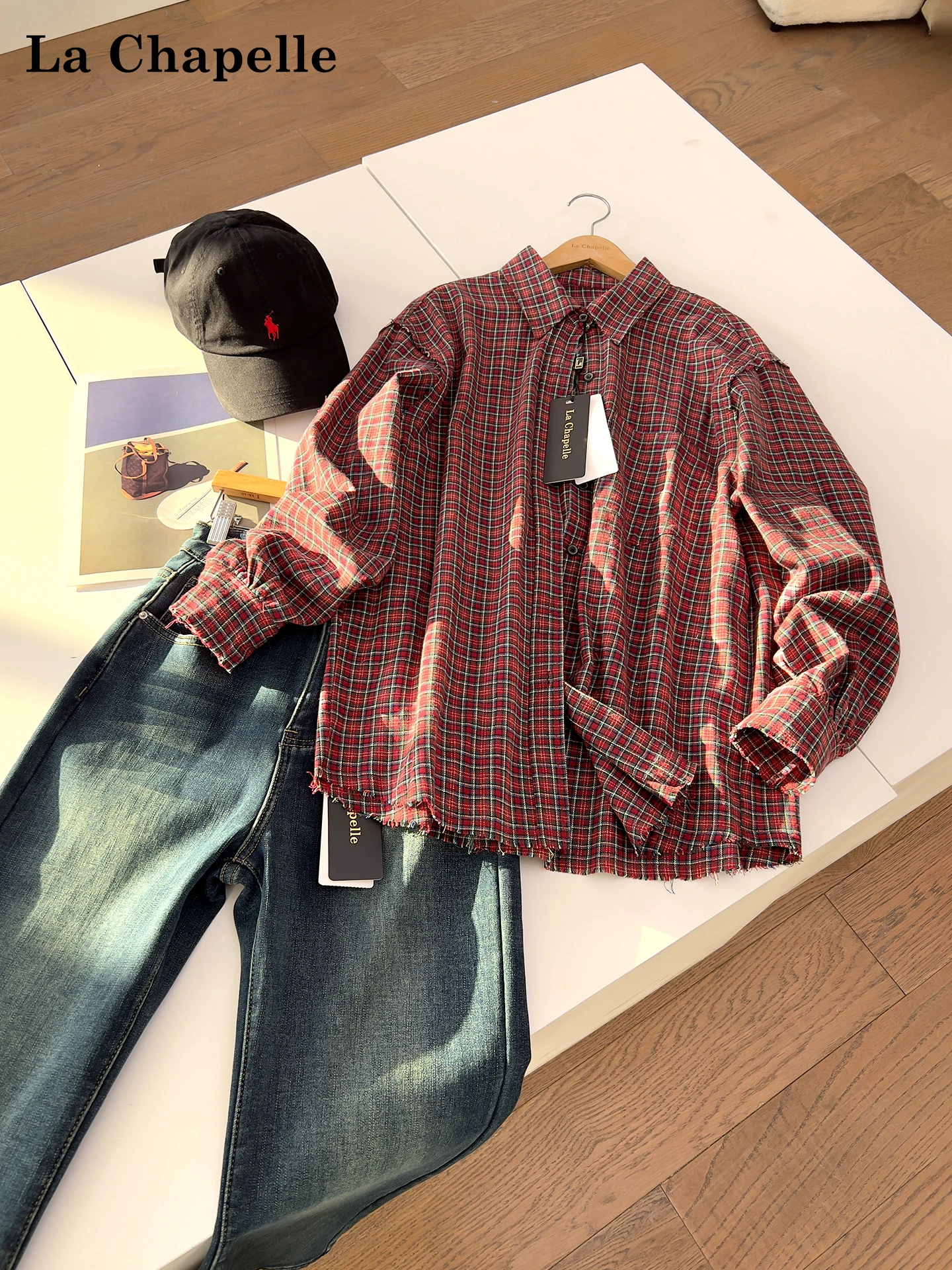 

Женская хлопковая рубашка La Chapelle с длинным рукавом, винтажная, свободного кроя, повседневная, модная, с клетчатым воротником-стойкой, для весеннего сезона