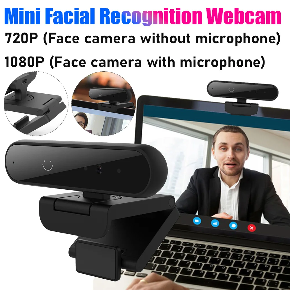 

Веб-камера с распознаванием лиц 1MP 720P/2MP 1080P для Windows 10/11, USB-камера для компьютера со встроенным микрофоном для ПК и ноутбуков