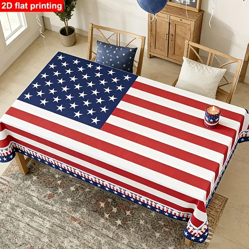 Patriotic Themed Tablecloth Red White Blue Star-Spangled Stripe Design for Independence Day Celebrations Party Decor Table Cover