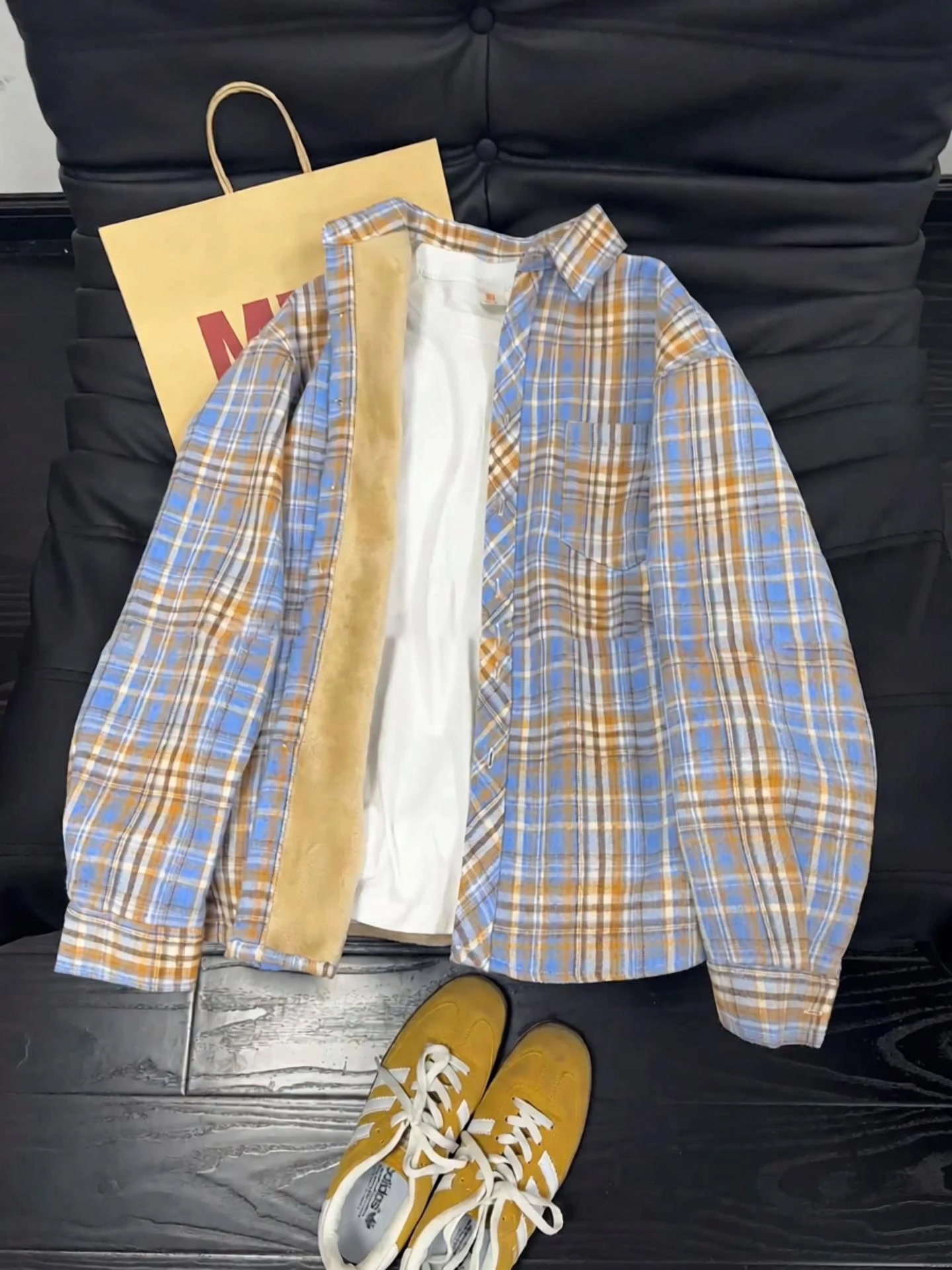 

Cleanfit Plaid Long Sve irt Men's Women's Winter Thiened Fce Warm Stand Fit Classic Collar Button down Coat