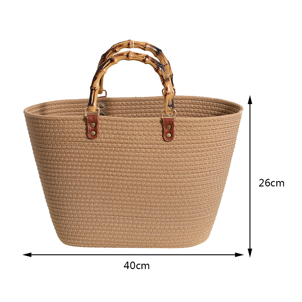 

Holiday Hand Bag Bamboo Handle Women Weaving Bag Large Capacity Striped Portable Casual Fashion Exquisite for Seaside Party