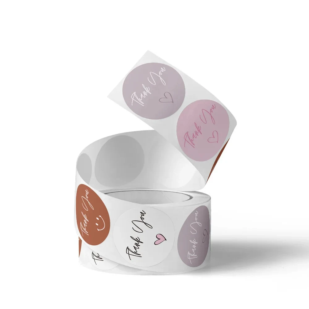 500 Round Heart-Shaped Thank You Stickers/Roll, Cute Pink Heart-Shaped Decorative Labels - Party Favor Seals, Stationery Sticker