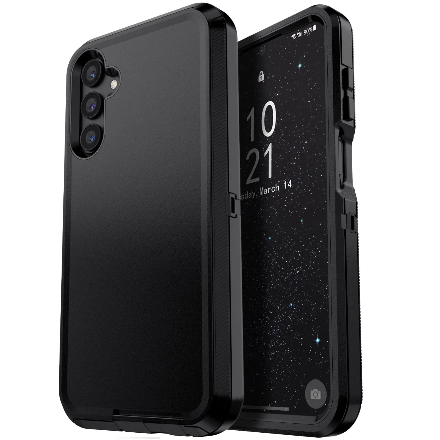 حافظة سوداء لهاتف سامسونج جالاكسي A15 5G شديدة التحمل ومضادة للصدمات وواقية صلبة وعرة هجينة 3 في 1