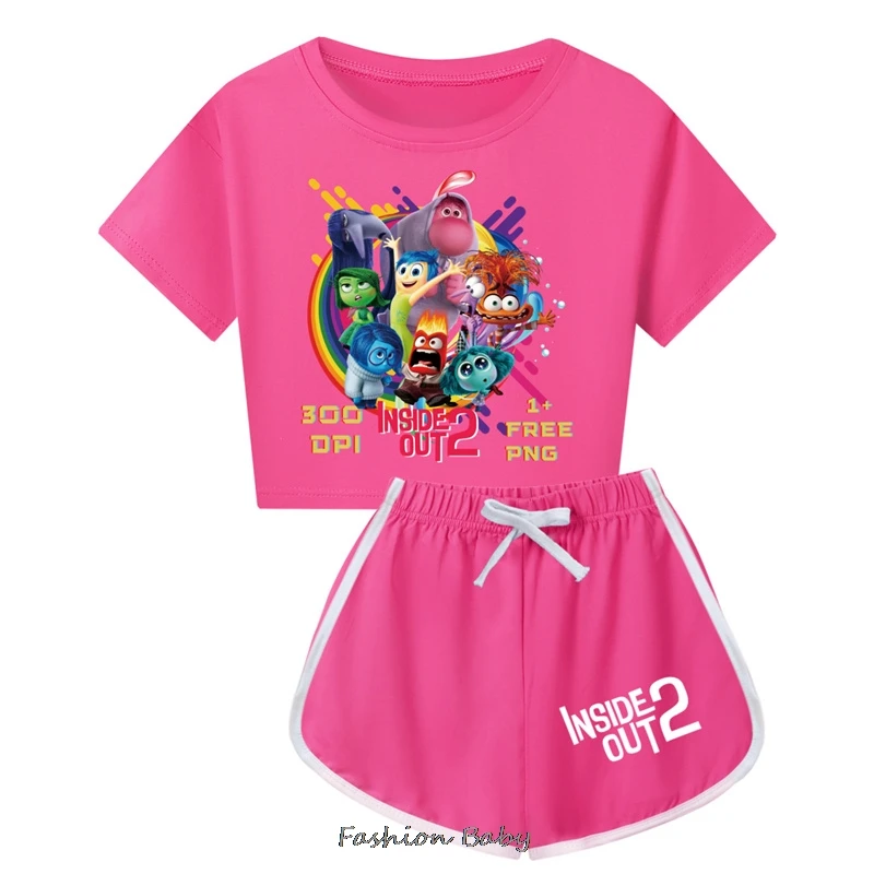 Summer inside out2 Cartoon Sport Shorts Set Soft Pajamas Children Short Sleeve Set Summer Sport Clothes Girls Gift Gym Suit Gift