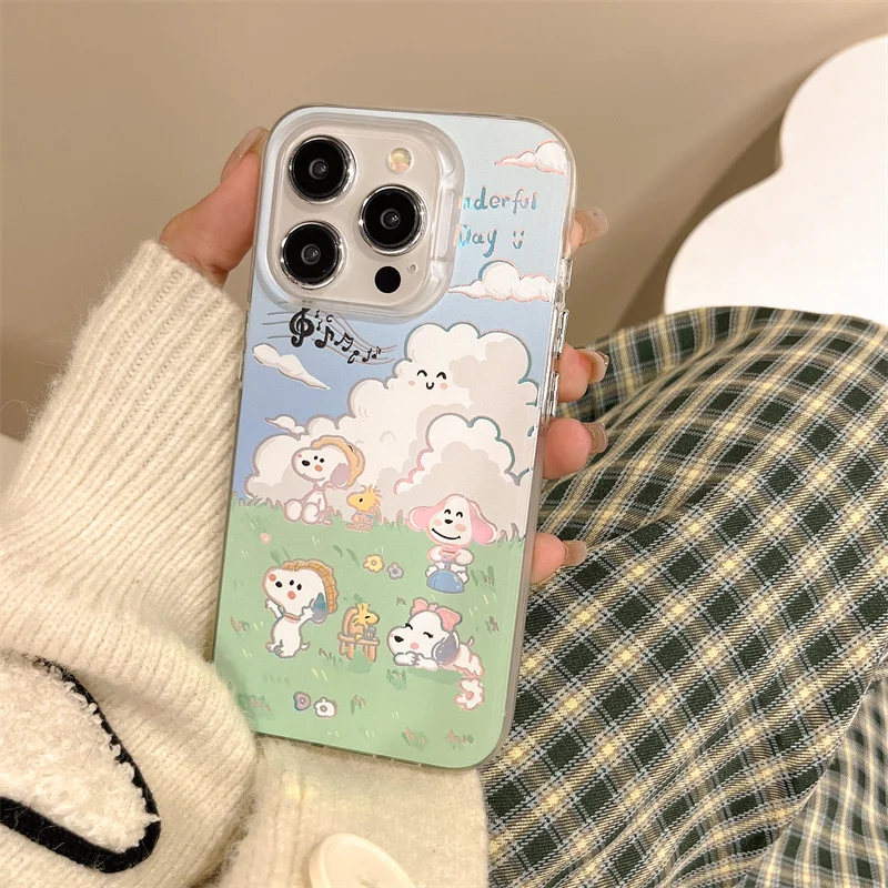 Funny Grassland Music Cute Snoopy Peanut Shockproof Protect Phone Case For iPhone 15 Pro Max 12 13 14 15Pro Anime Cartoon Cover