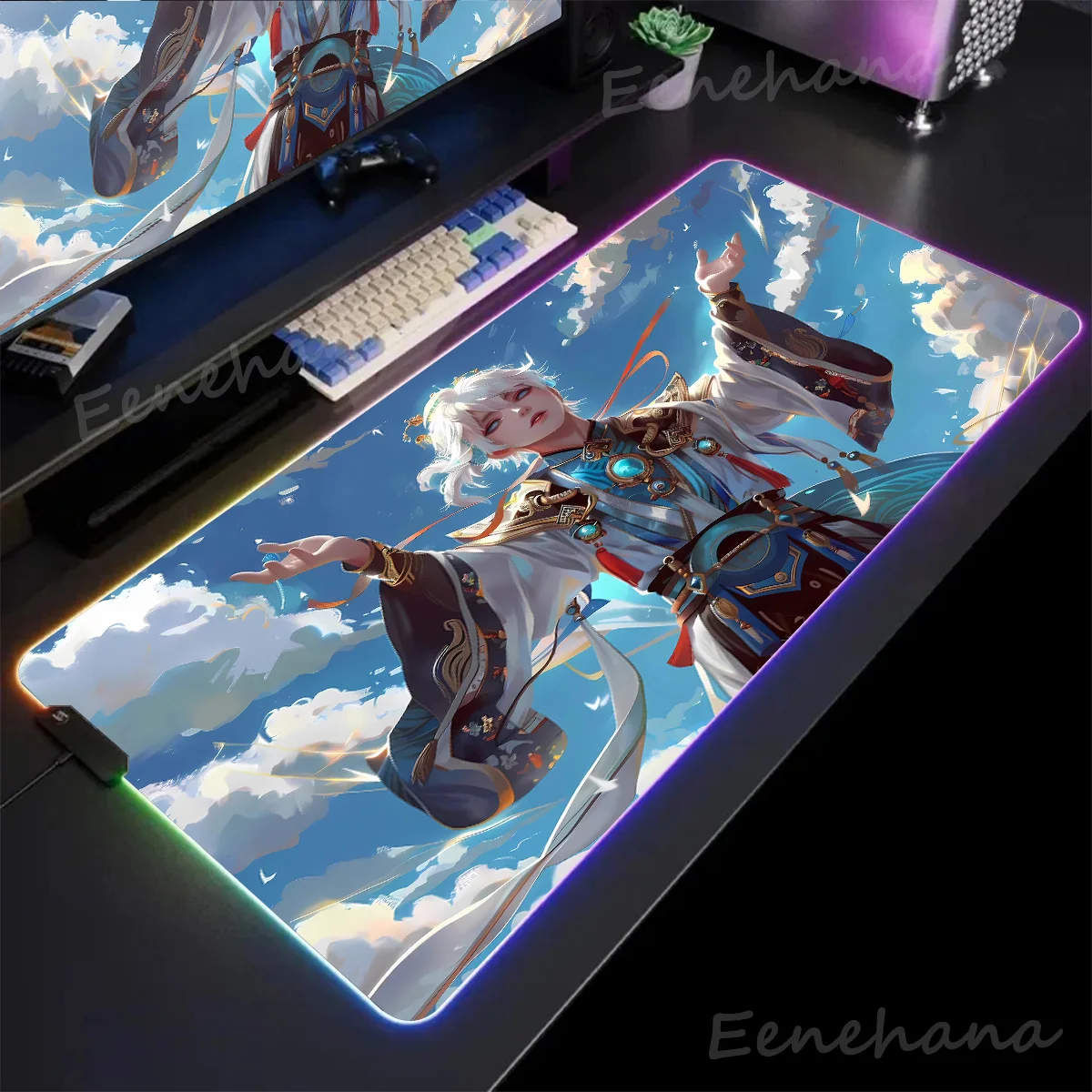 RGB Backlight Mousepad Anime Divine Youth Mouse Pad Pc Gamer Accessories Backlit Mat Gaming Large LED Lighting Keyboard Mats