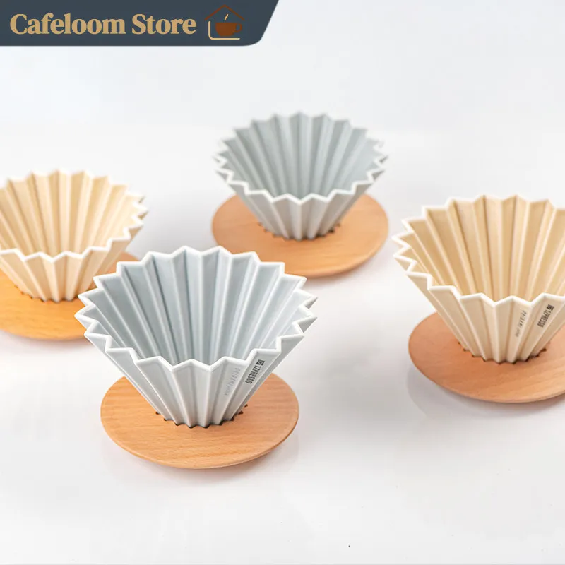 1zpresso X Origami Pour Over Coffee Dripper Ceramic Folded Creative Filter Cup With Wooden Base For Home Coffee Brewing