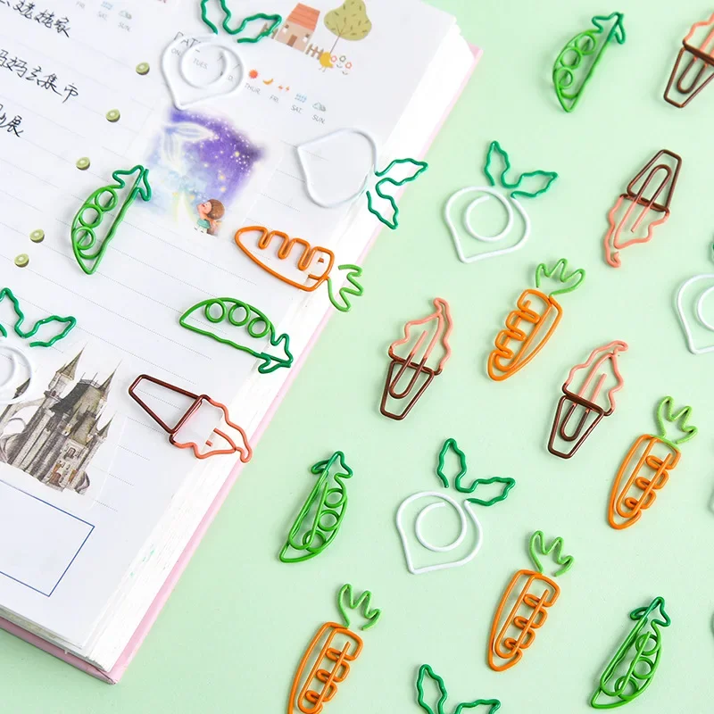 4PCS/lot Kawaii Paperclips Binder Clips Carrot Ice Cream Pea Turnip Shape Bookmark Ticket Holder Paper Clip School Stationery