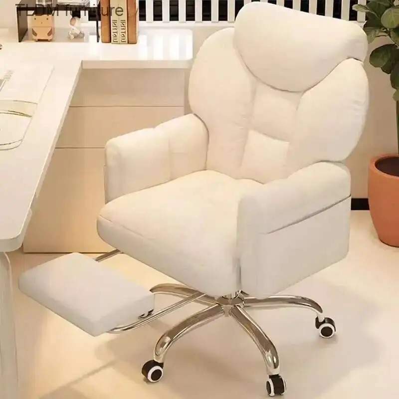 Swivel Mobile Office White Chair Modern Footrest Soft Gaming Chair Comfortable Aesthetic Sillas De Gamer Office Furniture