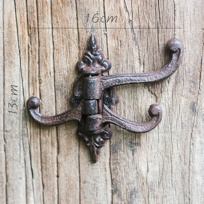 Cast Iron Multi-function Hook Multi-layer Multi-angle Folding Wall Hooks Decorative Retro Grocery Garden Door Back Accessories