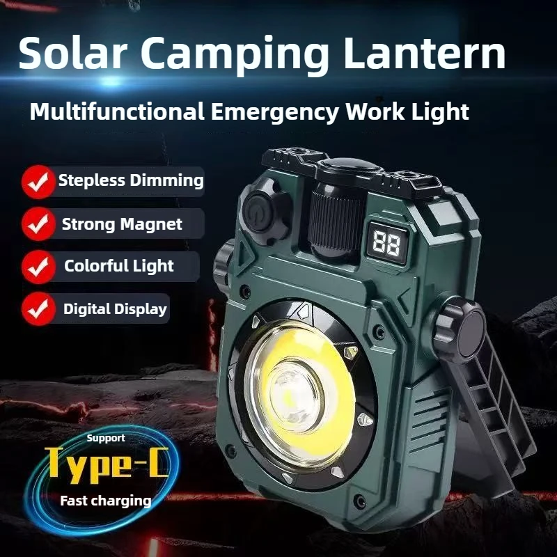 

Solar Camping Lantern Mini Portable Magnetic Work Light Rechargeable Tent Ambient Light COB Floodlight Outdoor Emergency Lamp