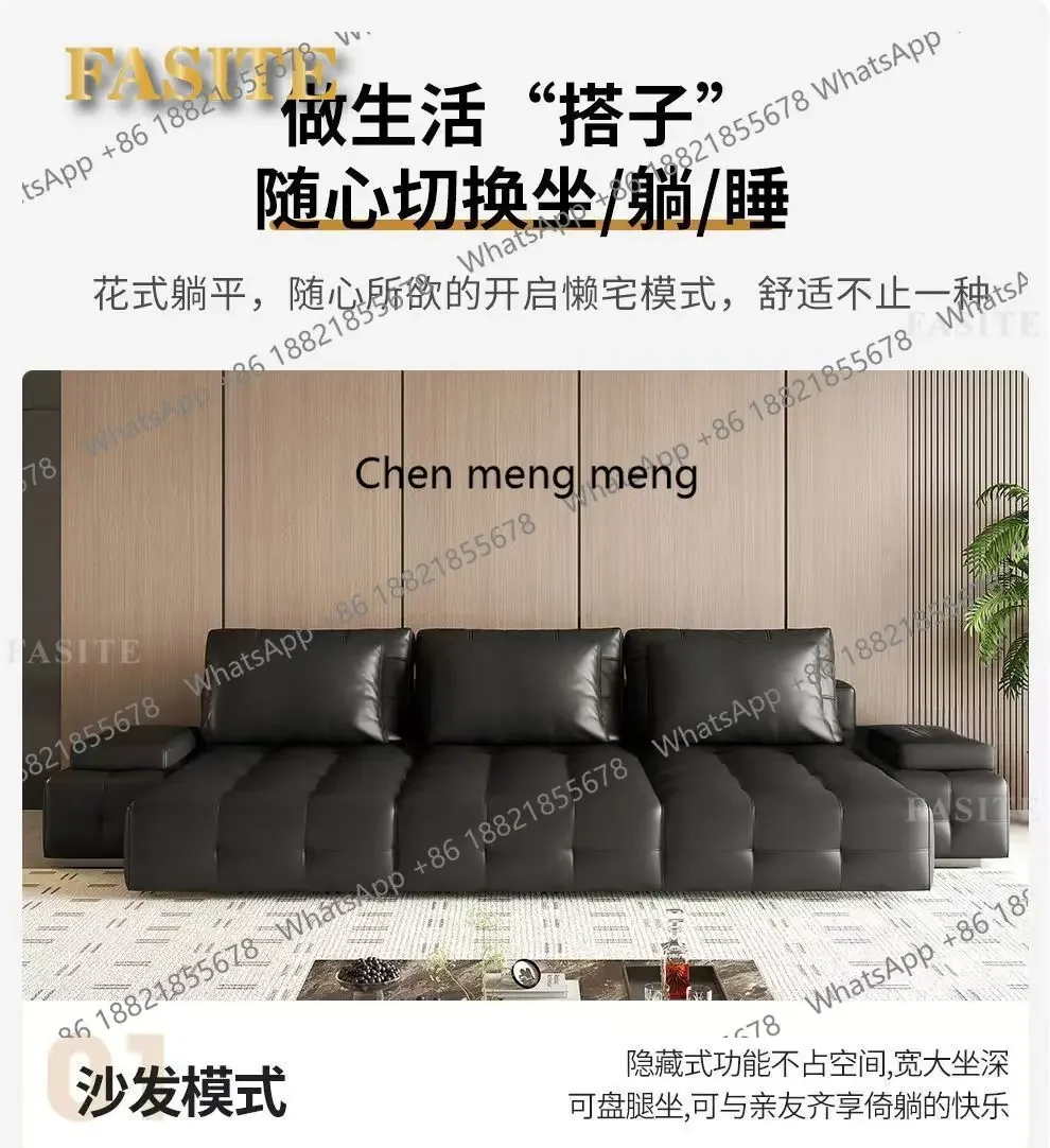 RR Lawrence electric leather sofa function living room straight row cowhide retractable sofa bed dual-purpose