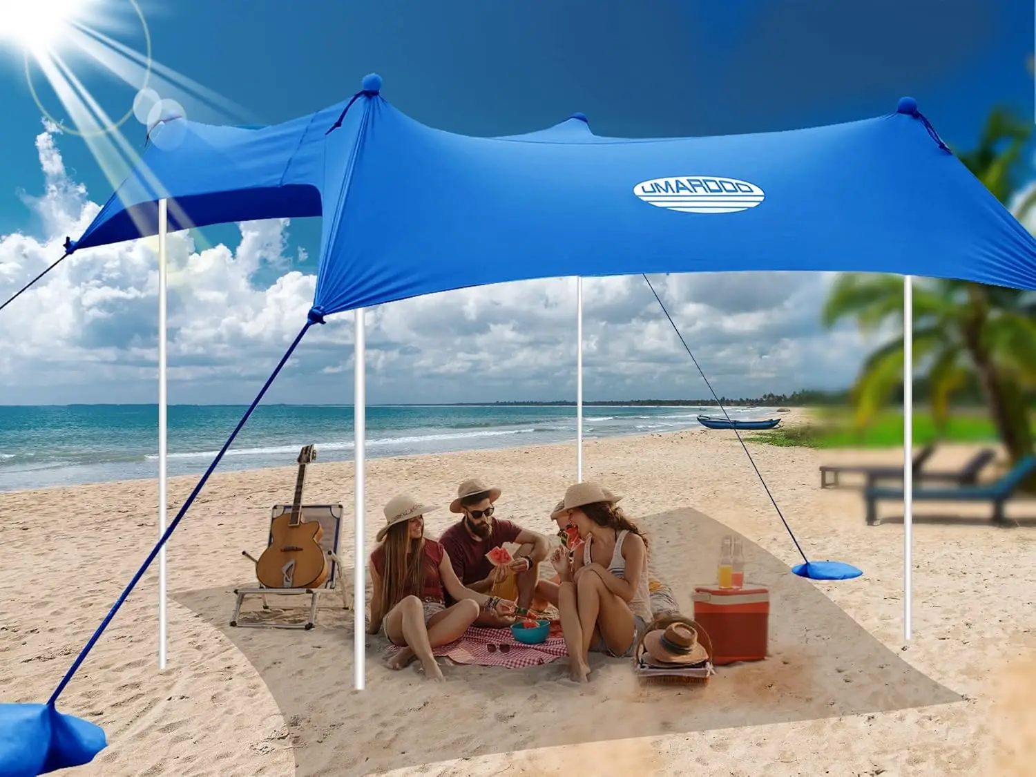 Family Beach Tent Canopy Sun Shade Portable 10×10FT, Large Wind Resistance Beach Sun Shelter Easy Setup with Packable Carry Bag