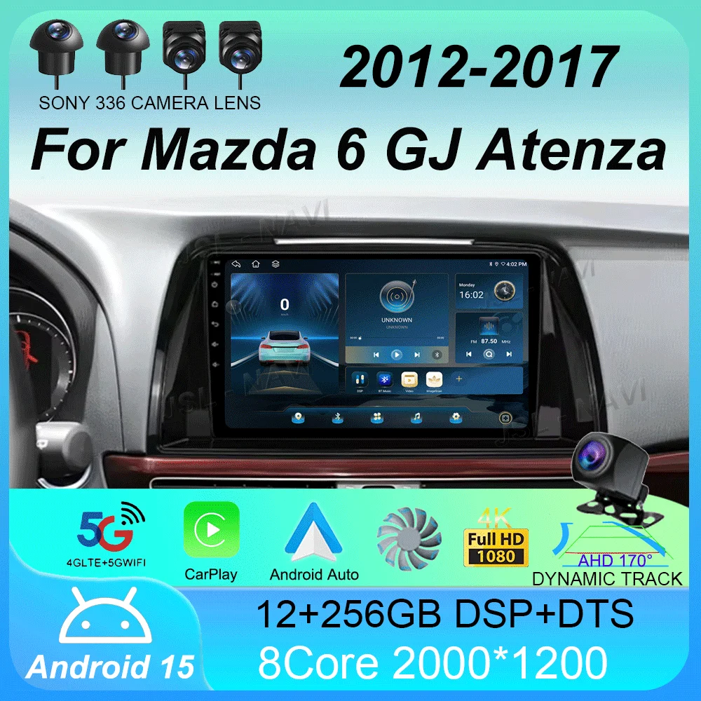 

Автомобильный радиоприемник Android 15 для Mazda 6 GJ Atenza 2012 2013 2014 2015 2016 2017, автомобильный мультимедийный видеоплеер, GPS-навигация