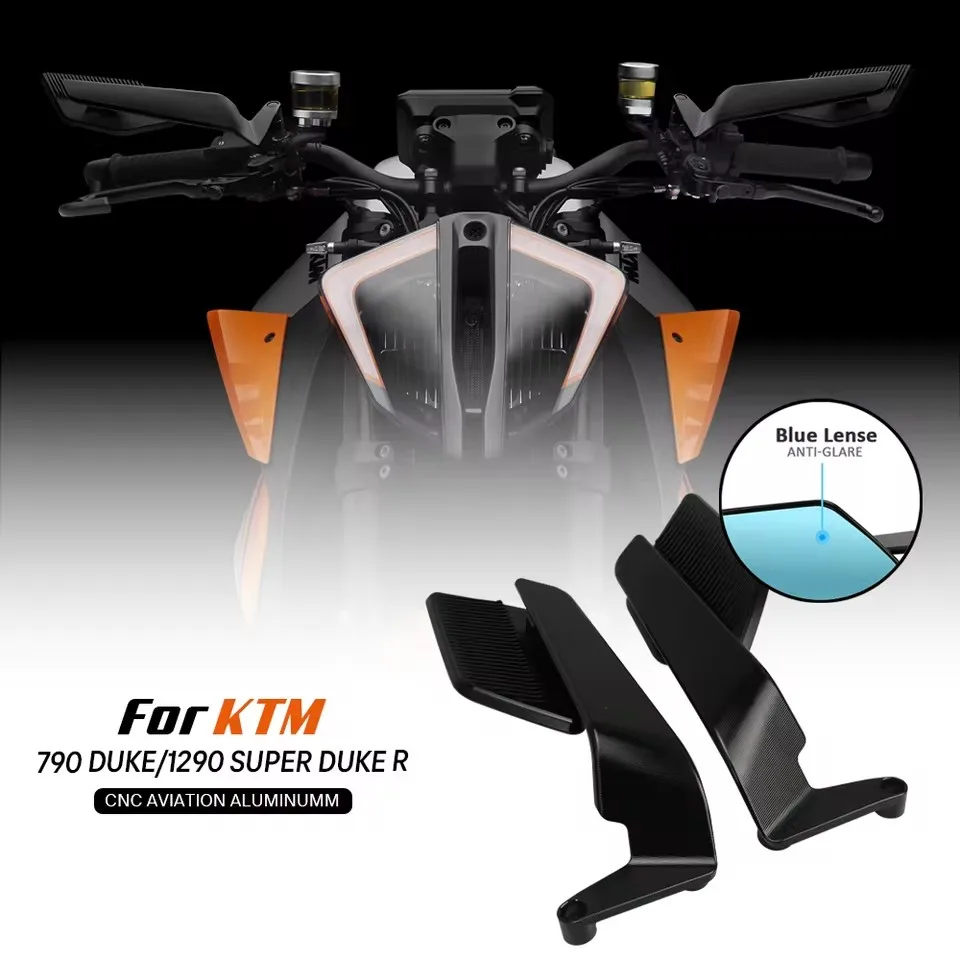 For KTM 790 DUKE1290 SUPER DUKE R Motorcycle Mirror Wind Wing Side Rearview Reversing Mirror Anti-Glare 360° Adjustable