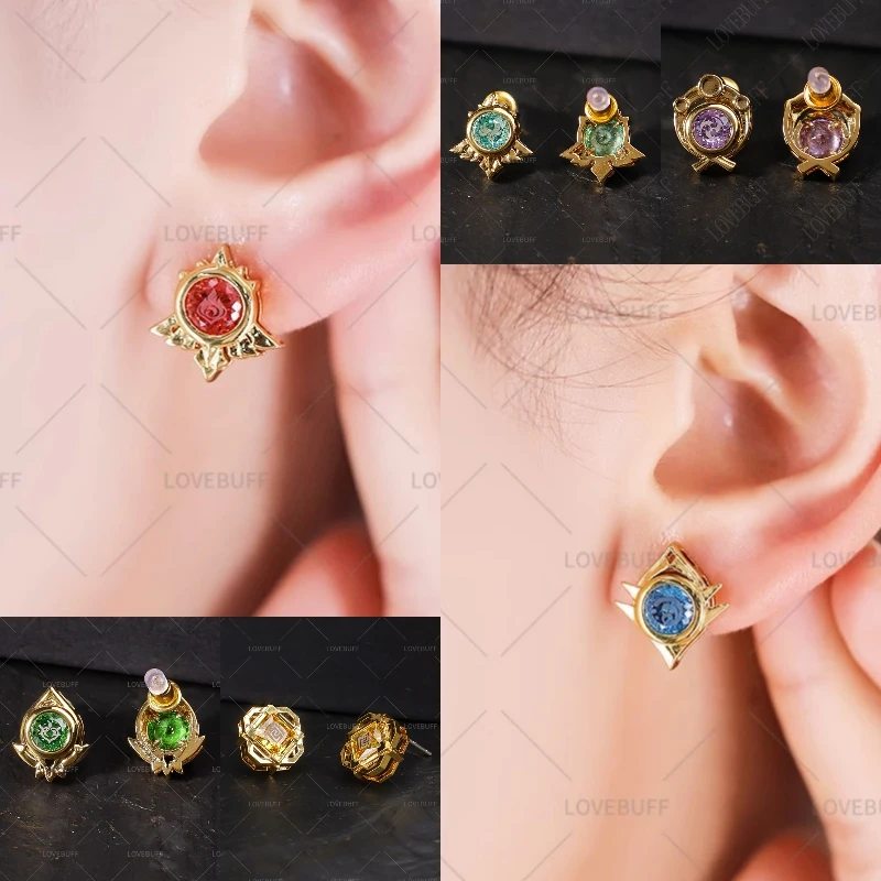 Hot Fashion Game Impact 5 Country 7 Element Earrings Romantic Crystal Stud Earrings Statement Geometric Earrings Jewelry Gift