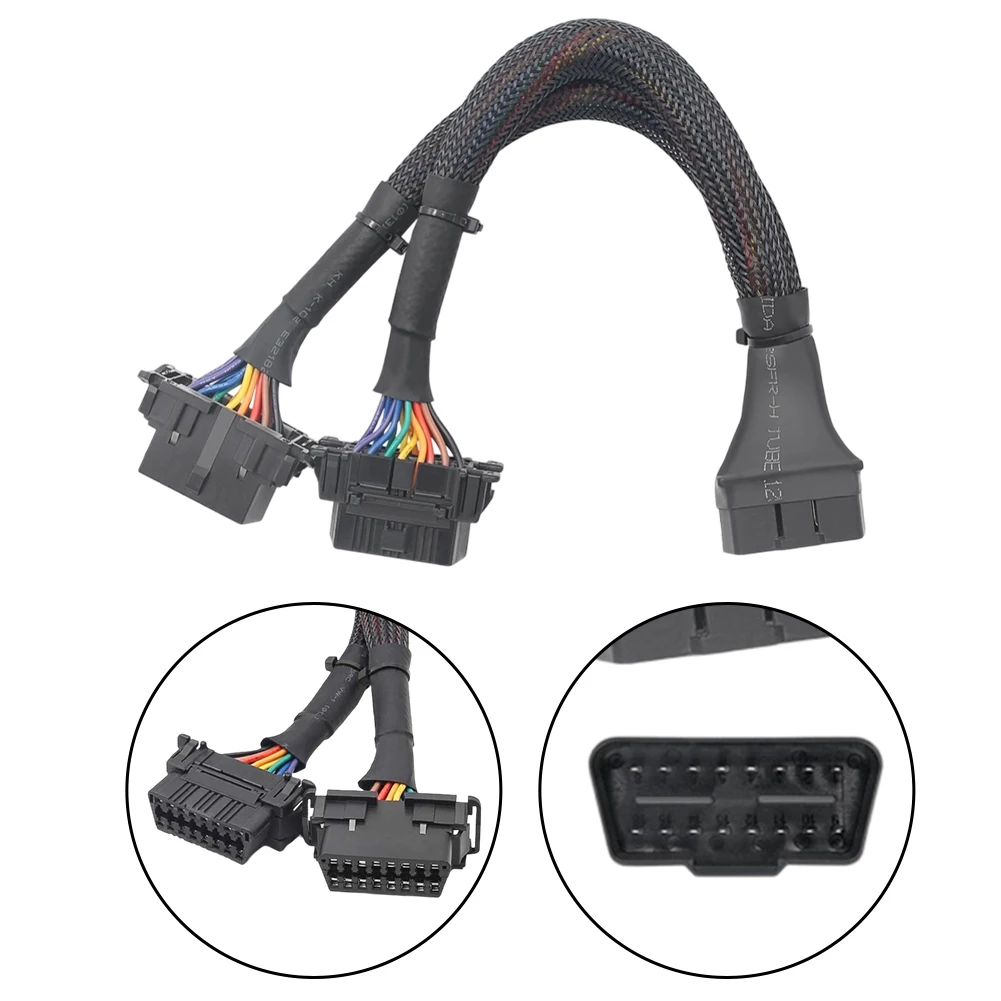 OBD2 16 Pin Splitter Extension Cable Allows Concurrent Connection Of Two OBD II Devices To One Vehicle Diagnostic Port