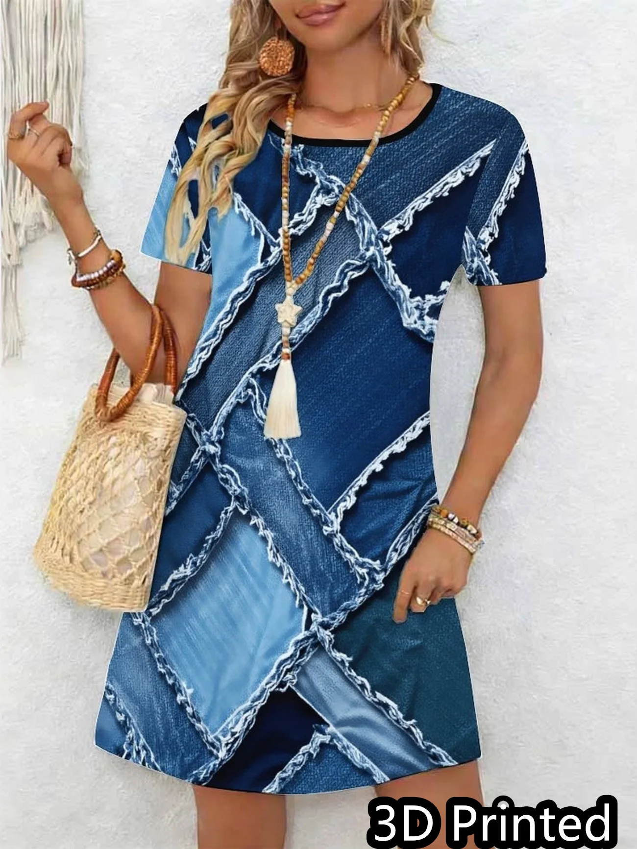 3D Plaid Patchwork Vintage Dress Retro Checkered Print Dress Women's Fashion Dress Vestidos