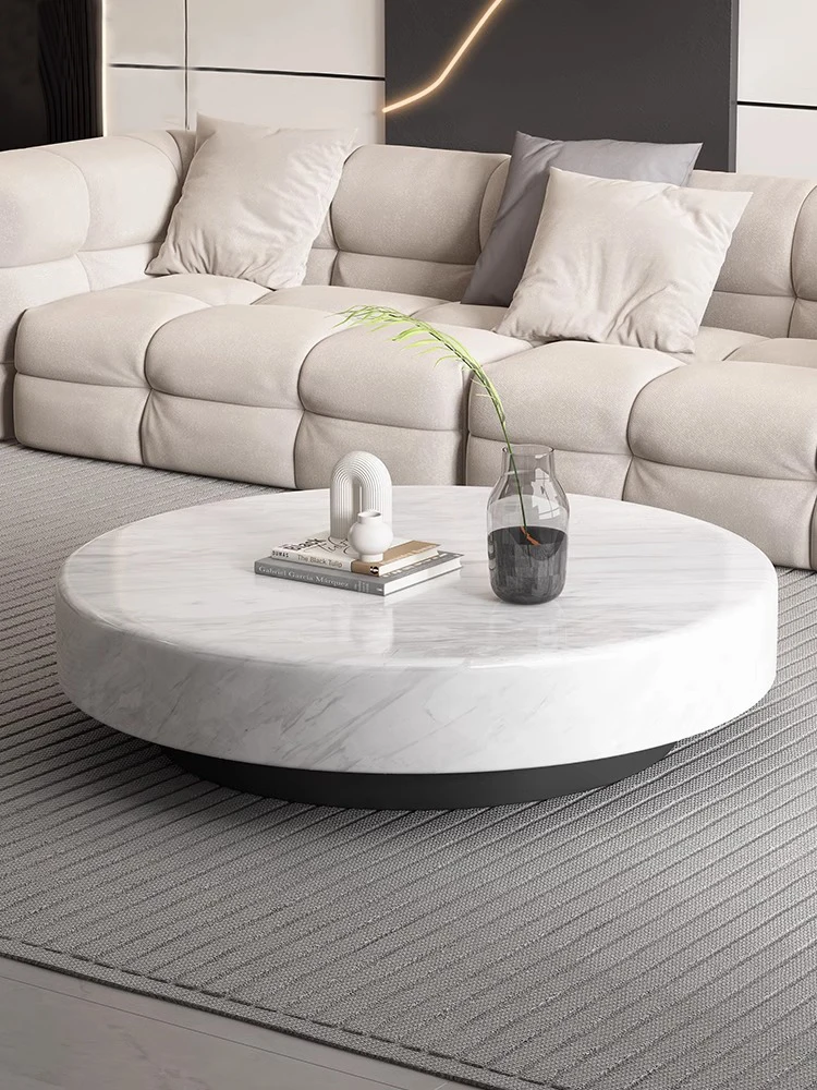 

Cream style living room household new marble coffee table round combination simple modern small apartment minimalist