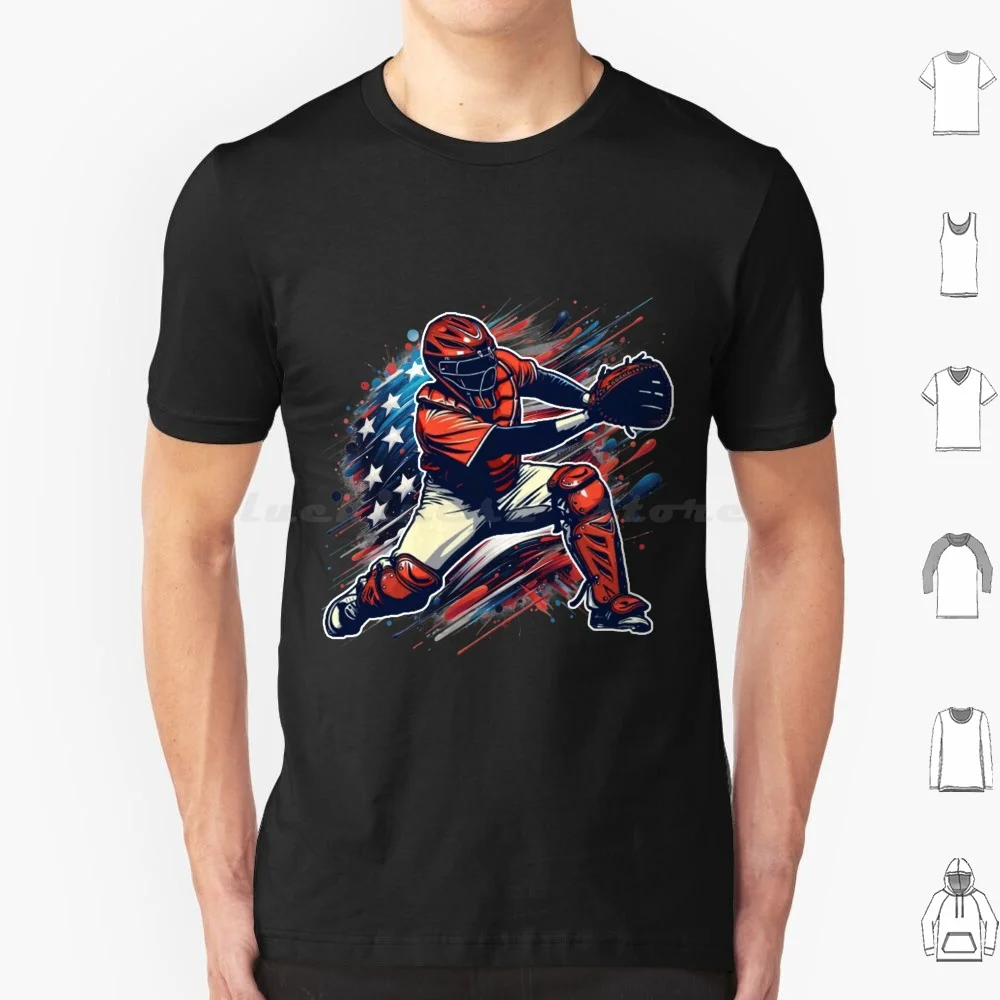 Patriotic Baseball Catcher Vintage American Flag 4th Of July T Shirt 6xl Cotton Cool Tee Baseball Catcher Sports Softball 4th