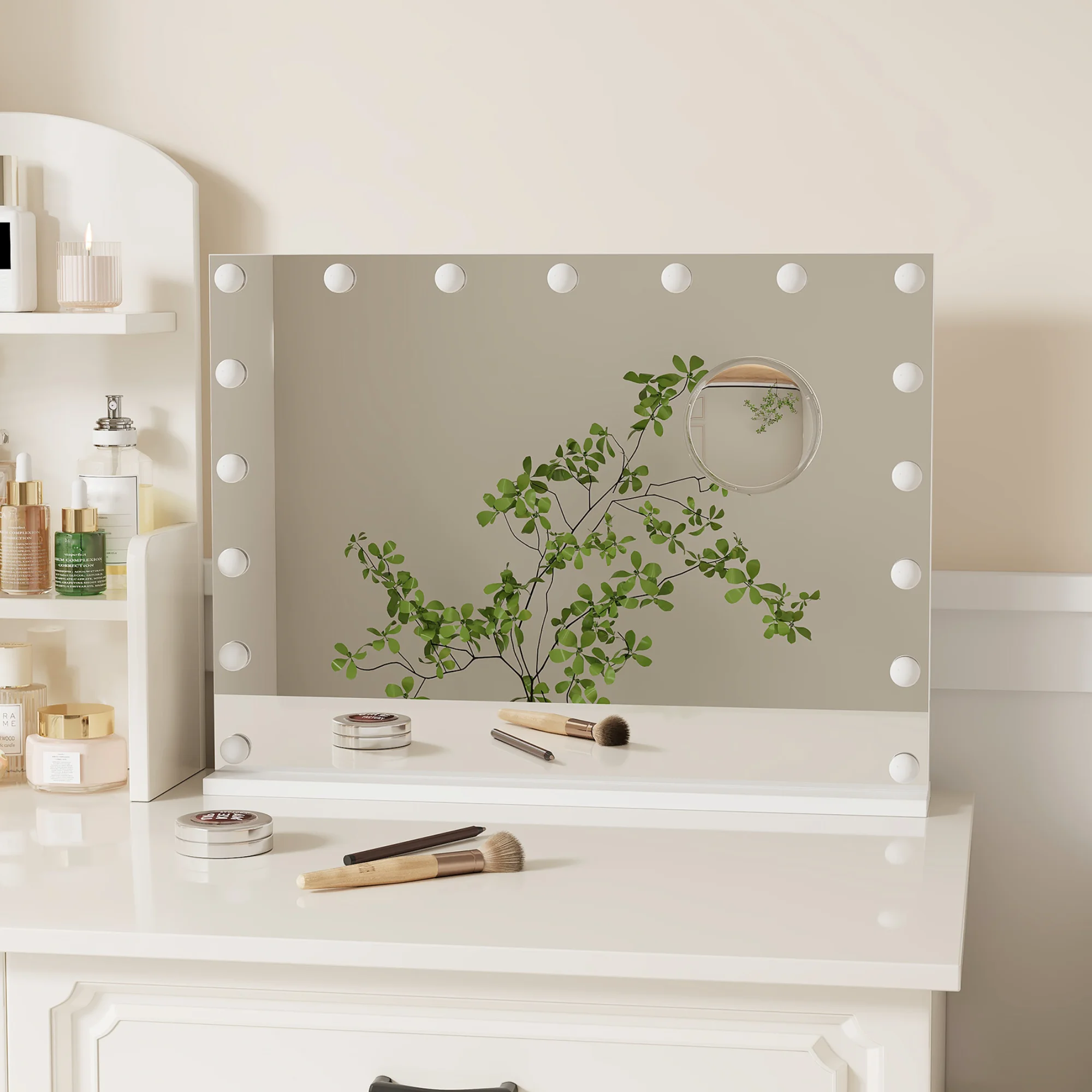 Smart Touch Lighted Bathroom Vanity Mirror - 19 in Round, 3 Color Dimmable Lighting, 360° Rotating, Aluminum Alloy Frame & Glass
