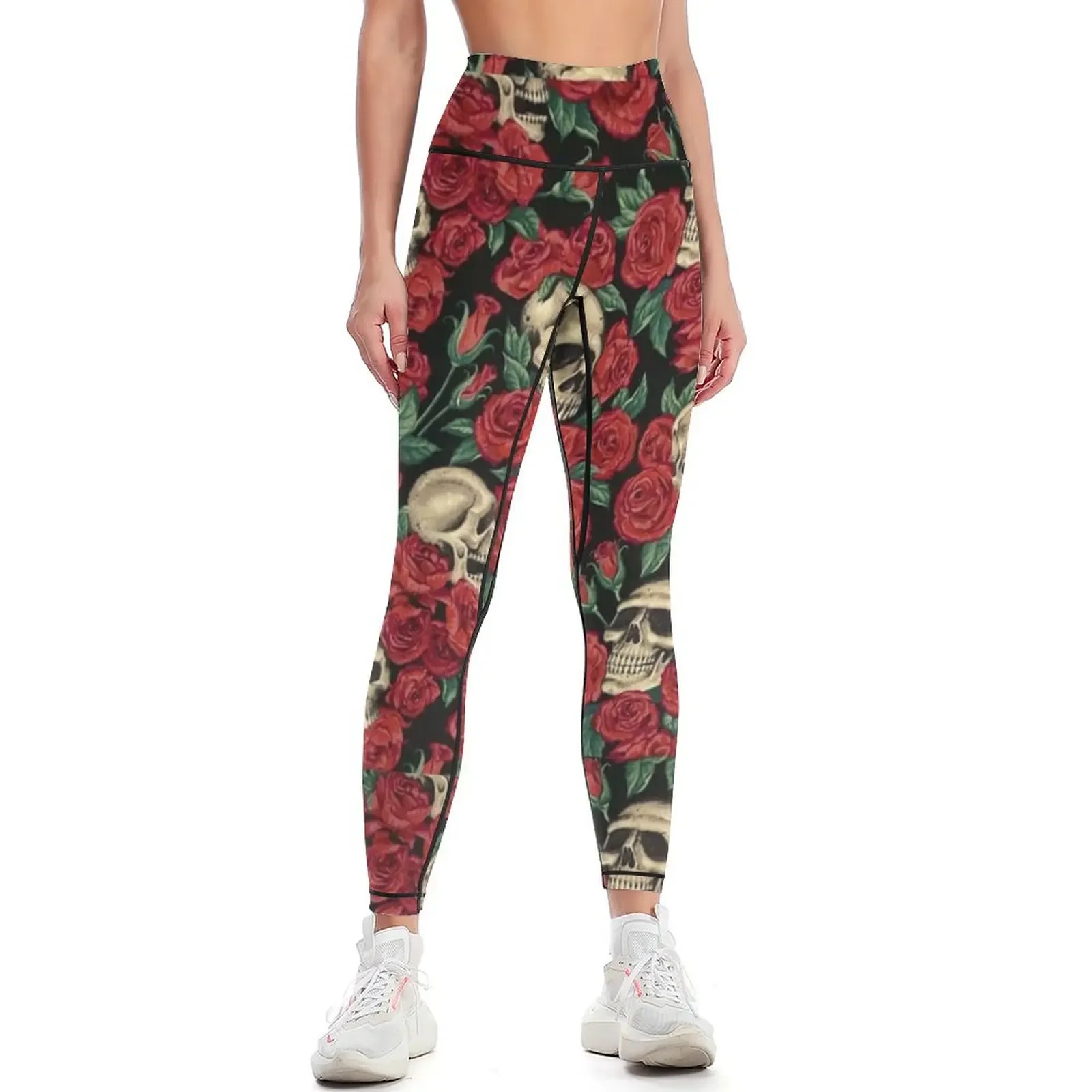 

gothic skulls and roses Leggings Women's fitness Sports pants woman sportswear for gym active wear Womens Leggings