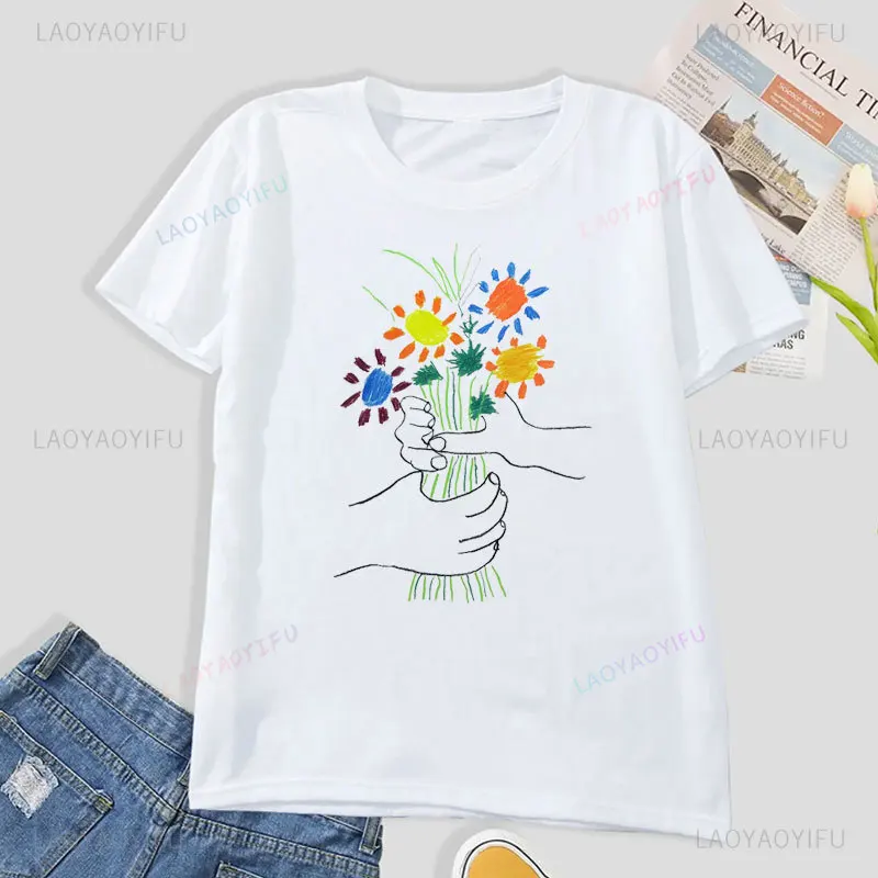 Aestheticism Hand Tied Bouquet Printed Women Tshirt Summer Vintage Style Cotton T Shirt Girlfriend Valentines Day Camisetas