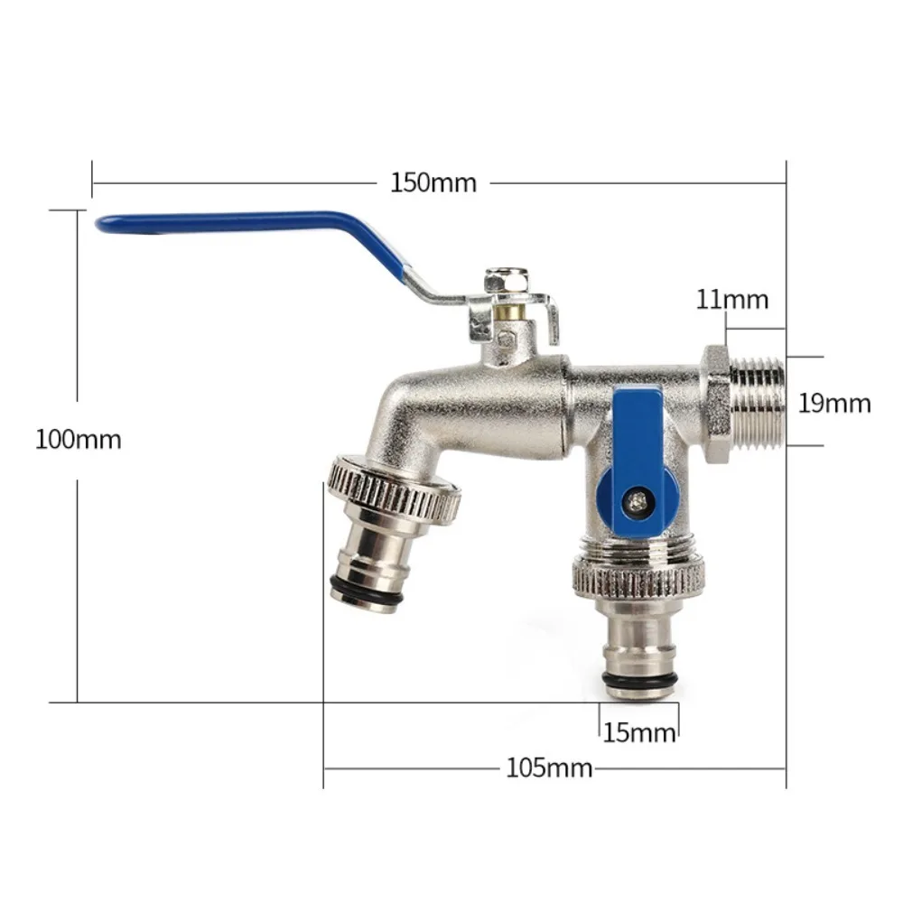

Double Head Water Faucet Garden Irrigation Thread Alloy Sink Tap Valve Switch Garden Watering Washing Machine Accessory