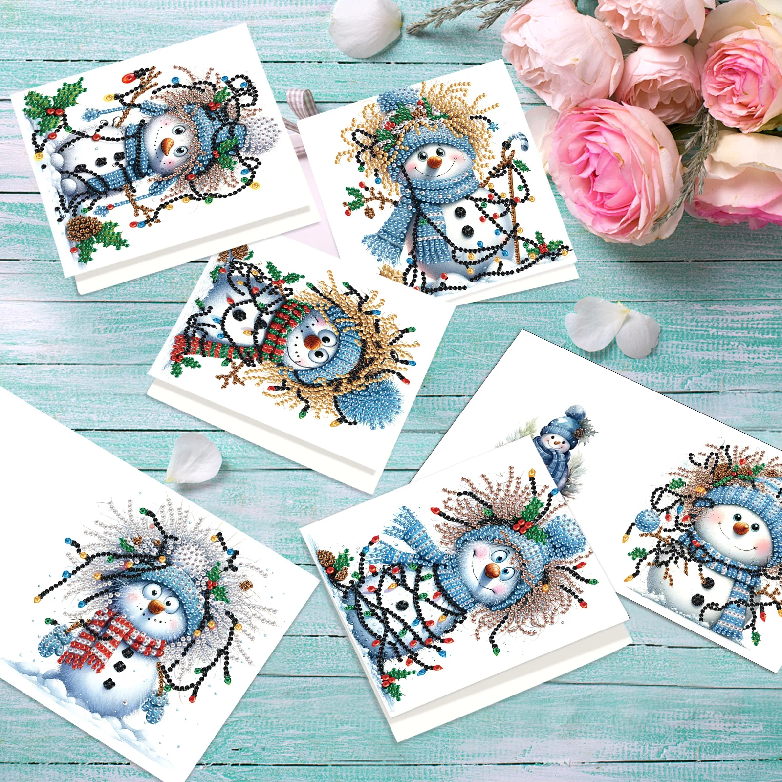6 قطع من مجموعات بطاقات المعايدة للرسم الفني الماسي، بطاقات تهنئة لموضوع المهرجان مع مغلفات بطاقات عيد ميلاد حرفية ماسية هدية