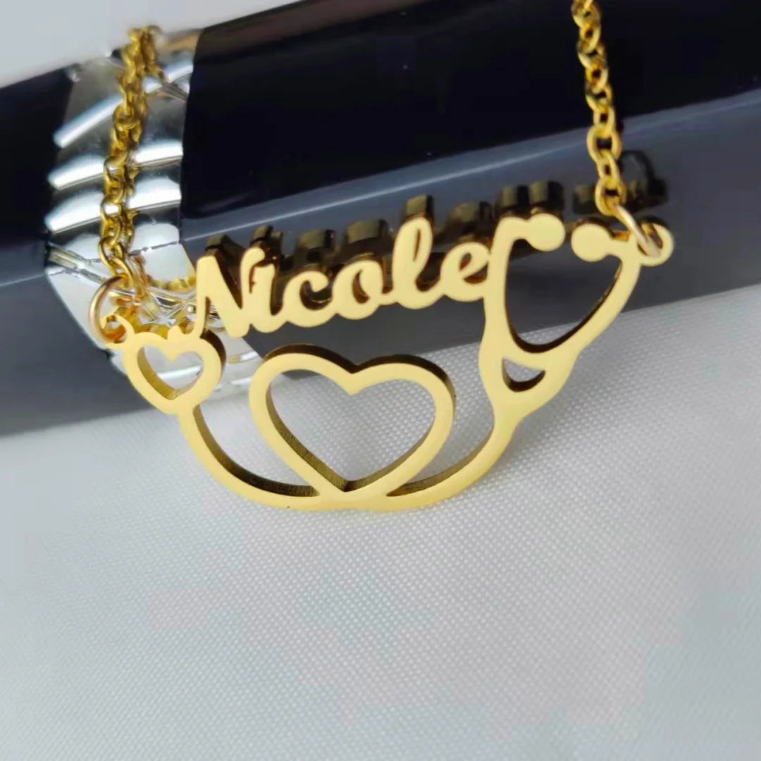 Custom Stethoscope Name Necklace Gold Stainless Steel Chain Necklaces For Women Doctor Nurse Fashion Jewelry Personalized Gift